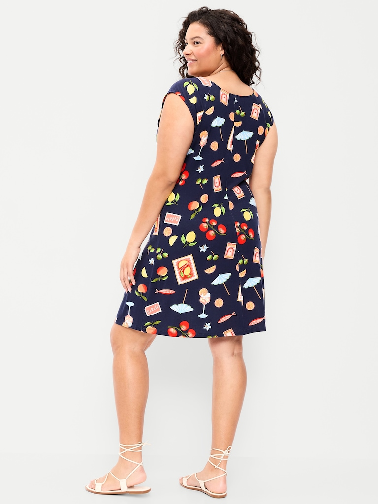 Short-Sleeve Scoop-Neck Mini Dress