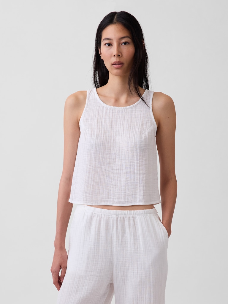Cotton Gauze Racer Shell Tank Top