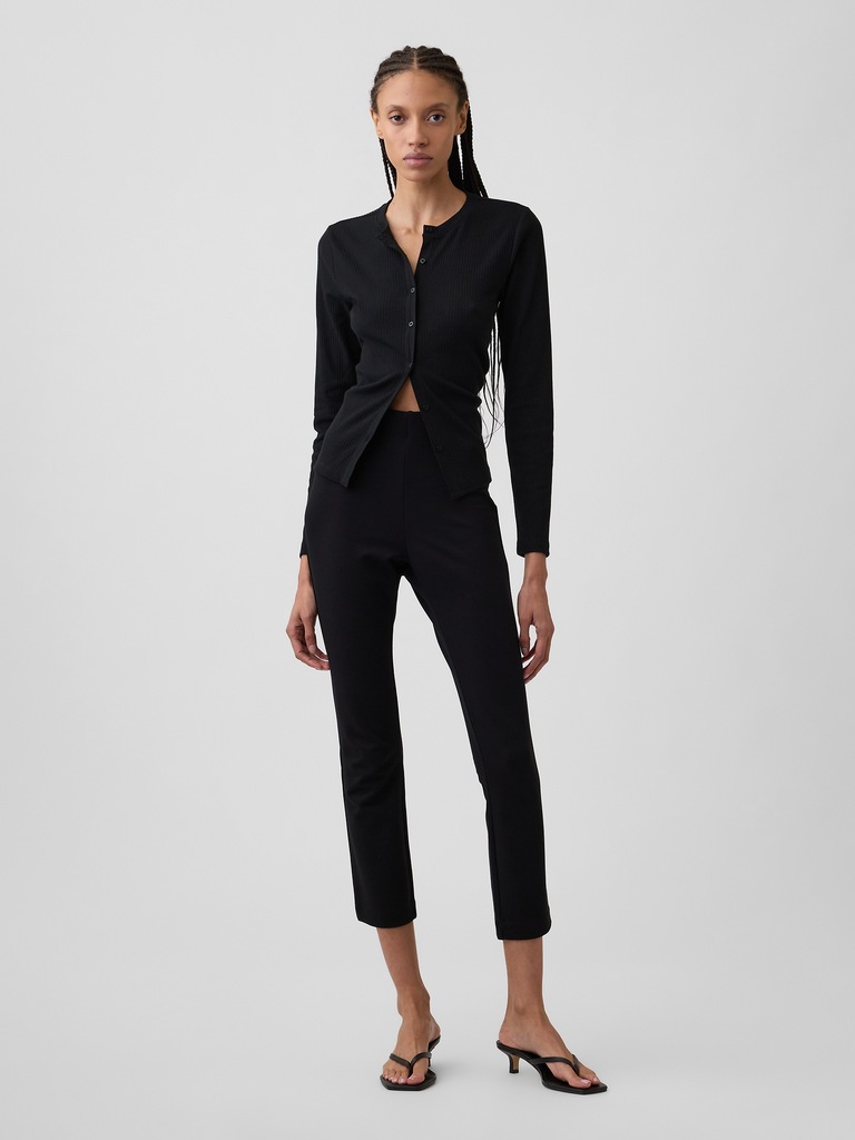 High Rise Crop Pull-On Ponte Pants