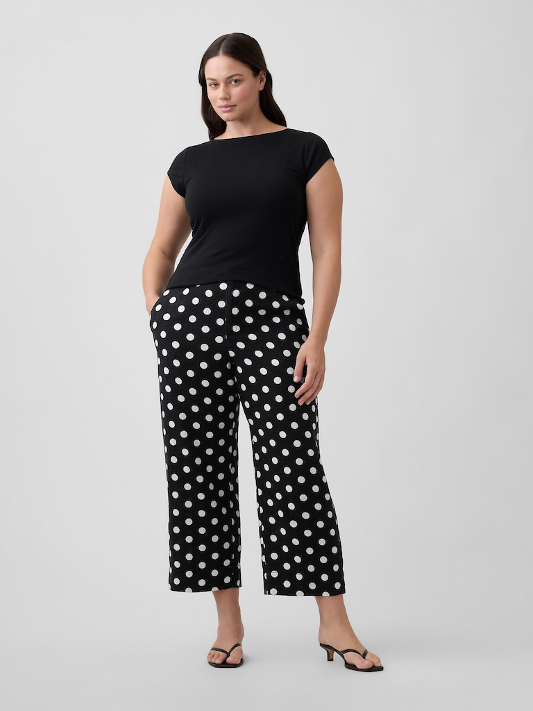 High Rise Linen-Blend Straight Crop Pants