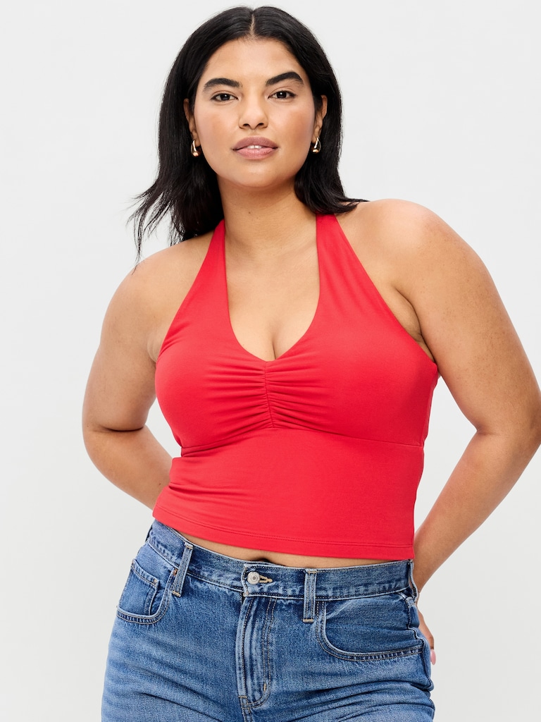 Short-Sleeve Jersey Smocked-Front Top