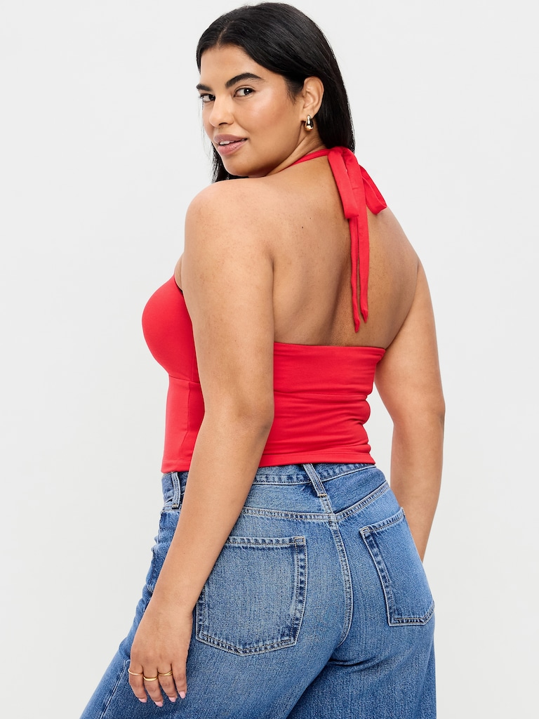 Short-Sleeve Jersey Smocked-Front Top