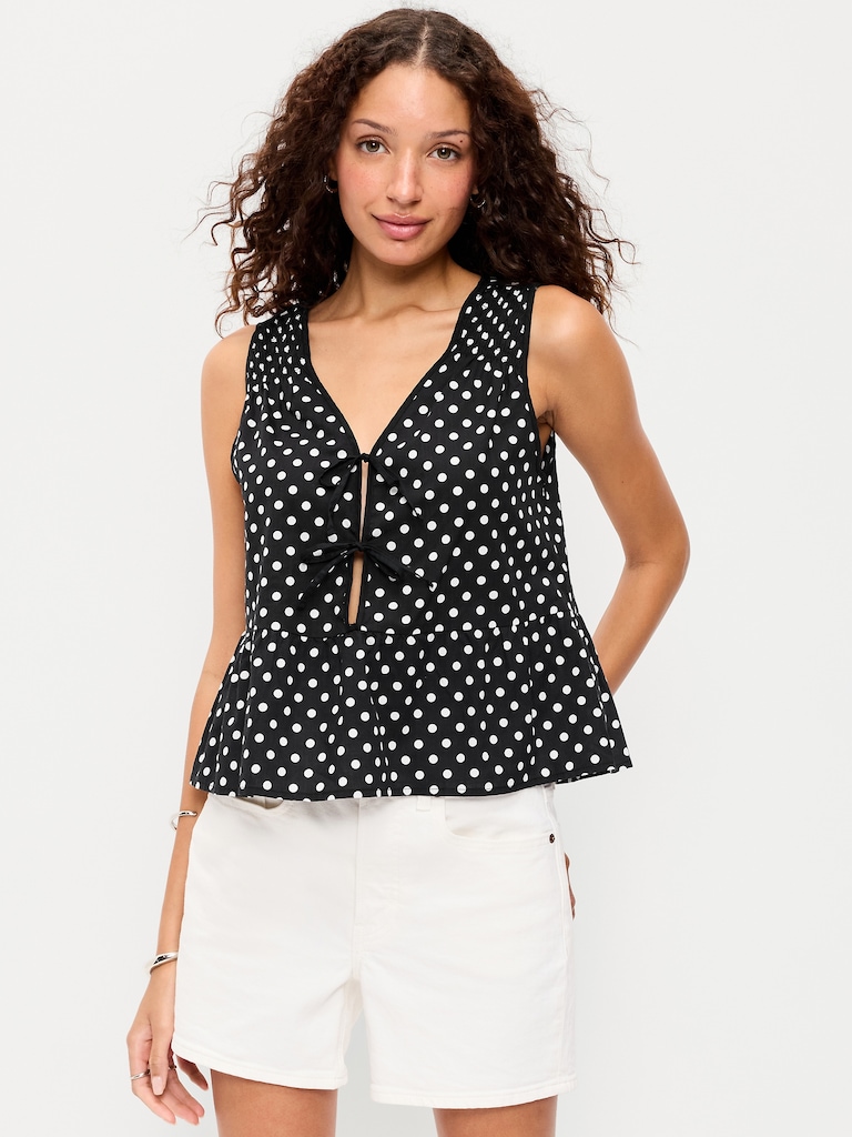 Tie-Front Peplum Tank Top
