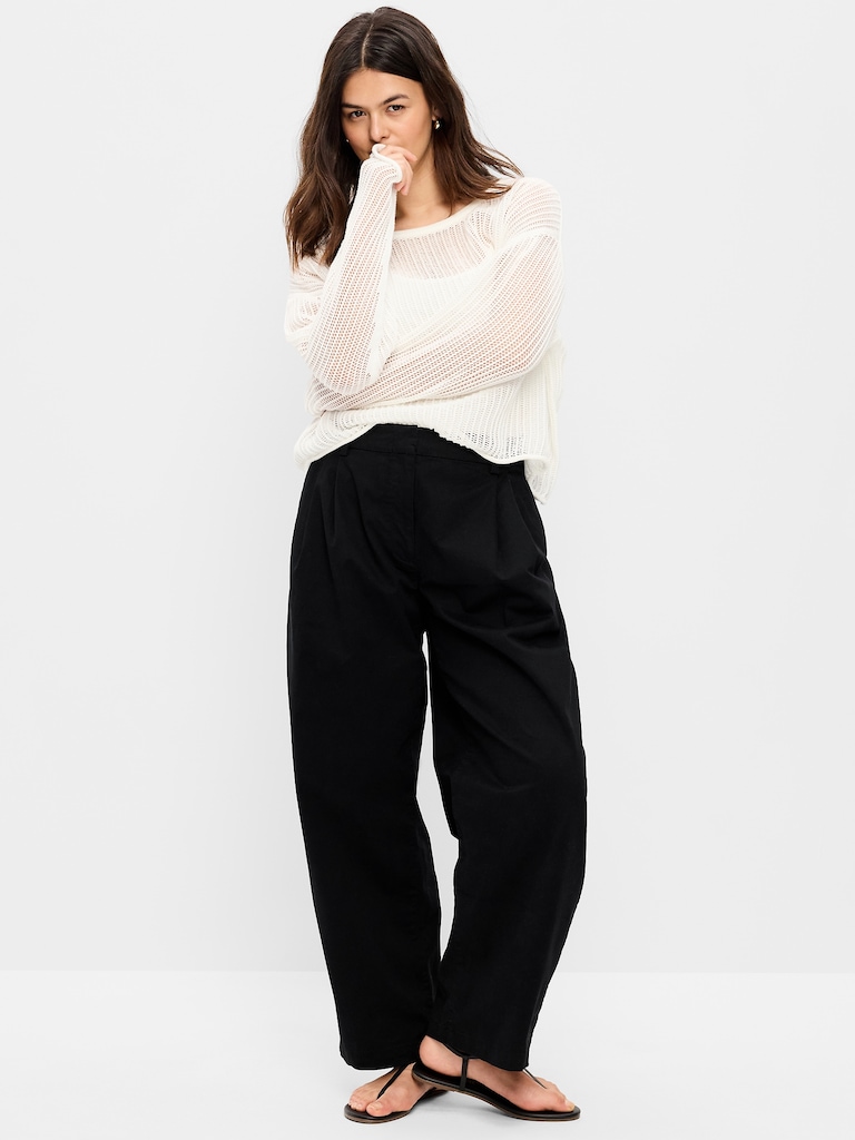 Mid-Rise Twill Barrel-Leg Pants