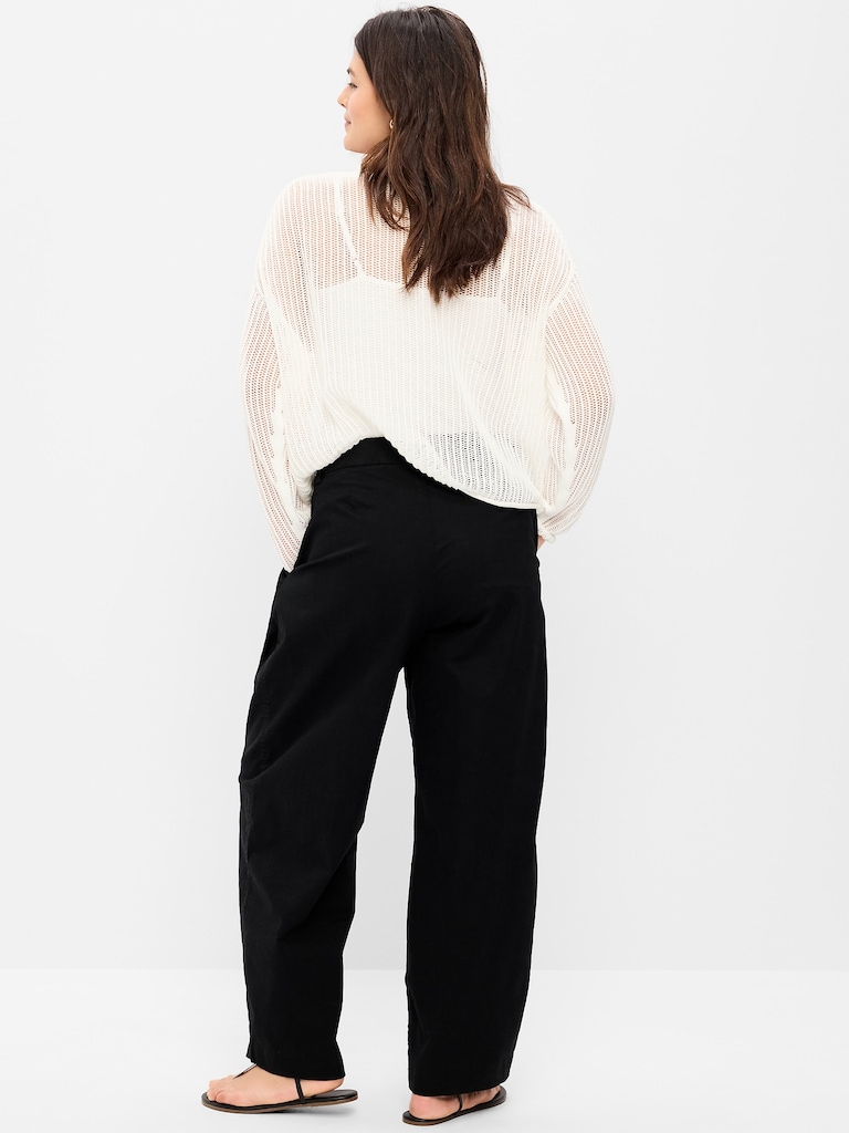 Mid-Rise Twill Barrel-Leg Pants