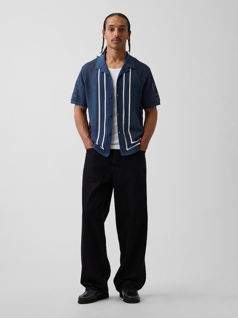 Stripe Camp Collar Sweater Shirt