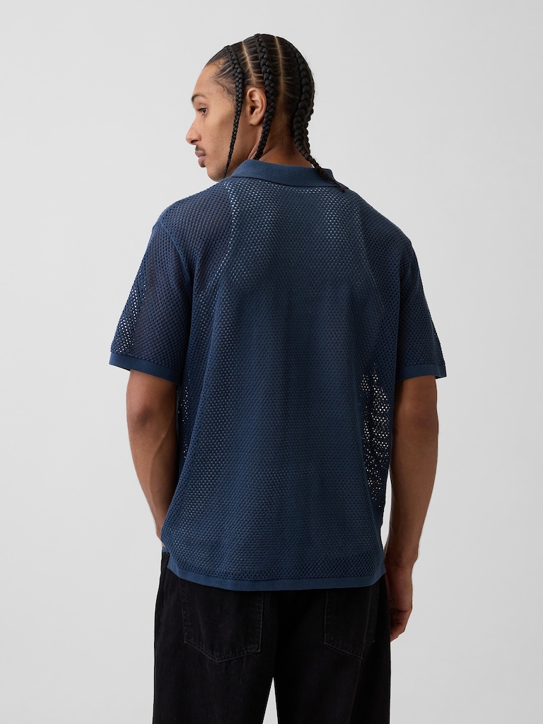 Stripe Camp Collar Sweater Shirt