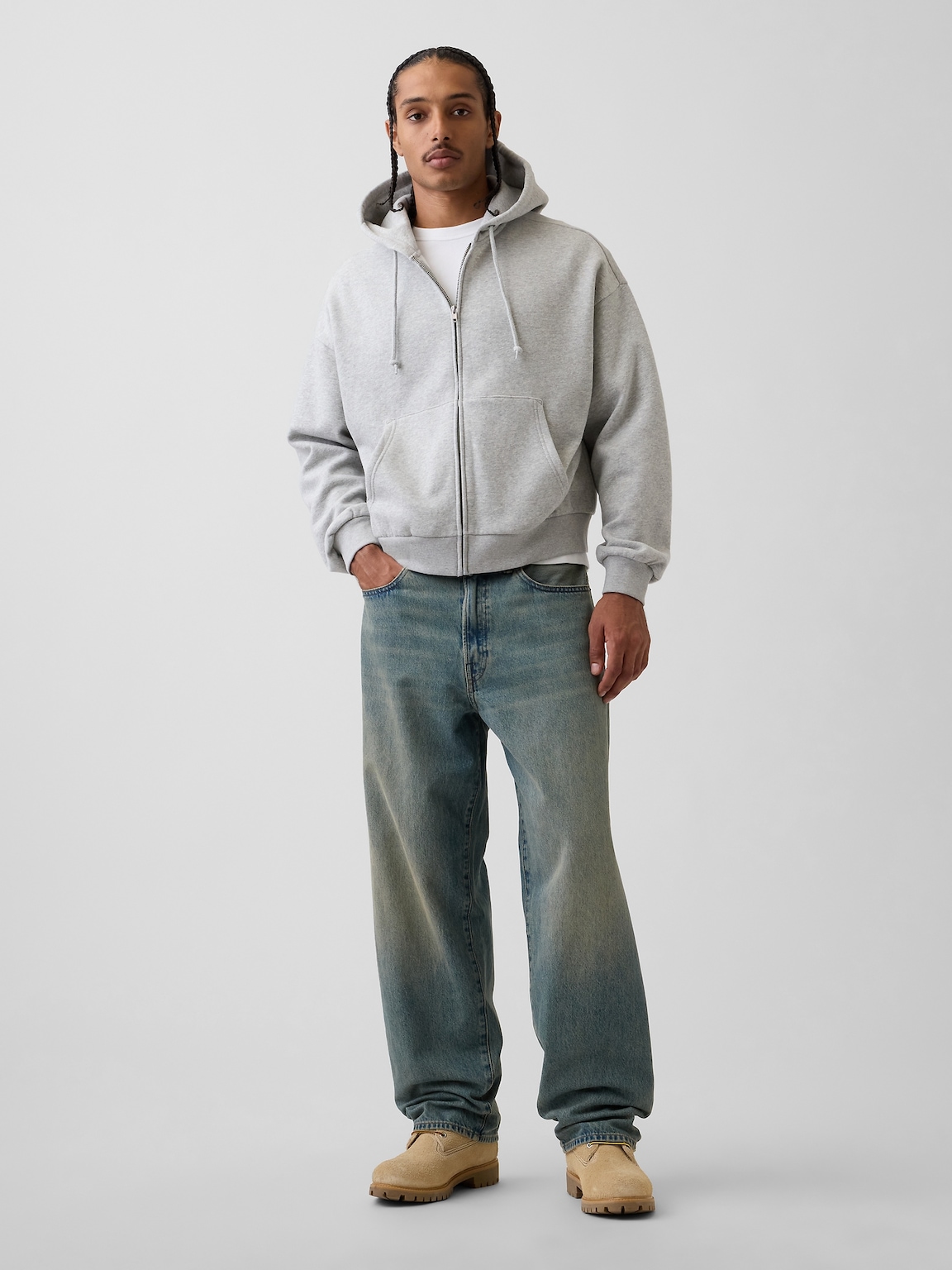 VintageSoft Oversized Crop Zip Hoodie