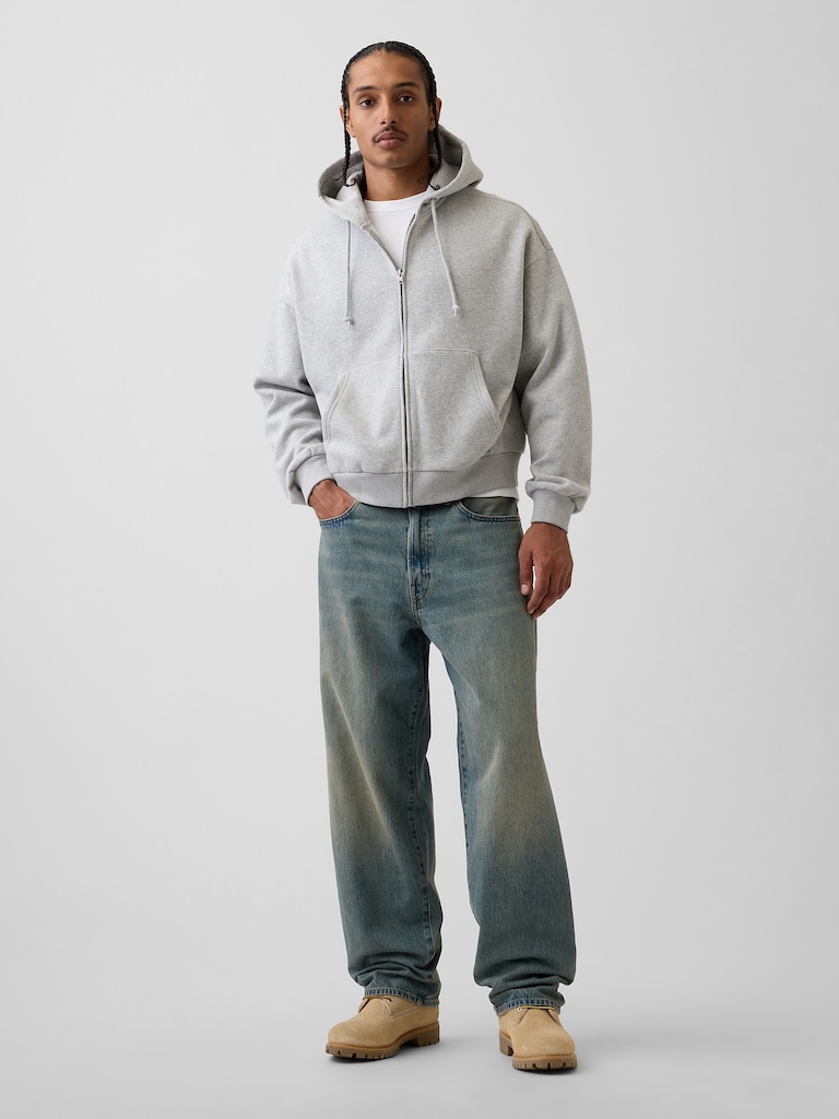 VintageSoft Oversized Crop Zip Hoodie