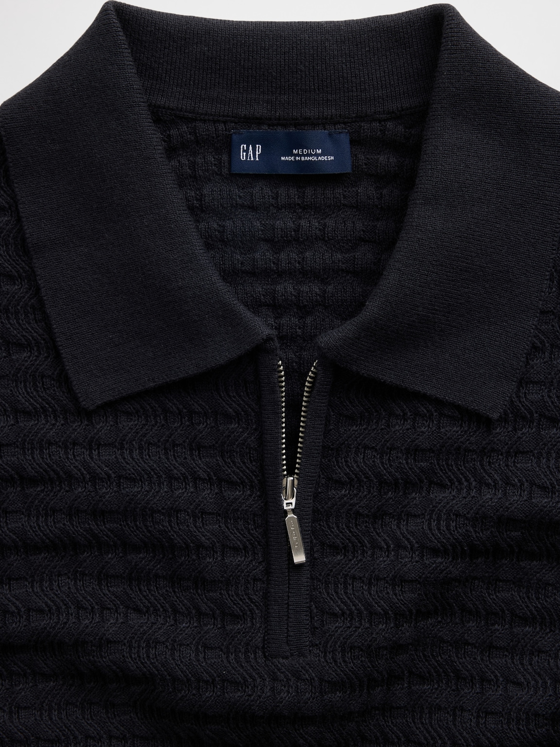 Textured Zip Polo Sweater Shirt