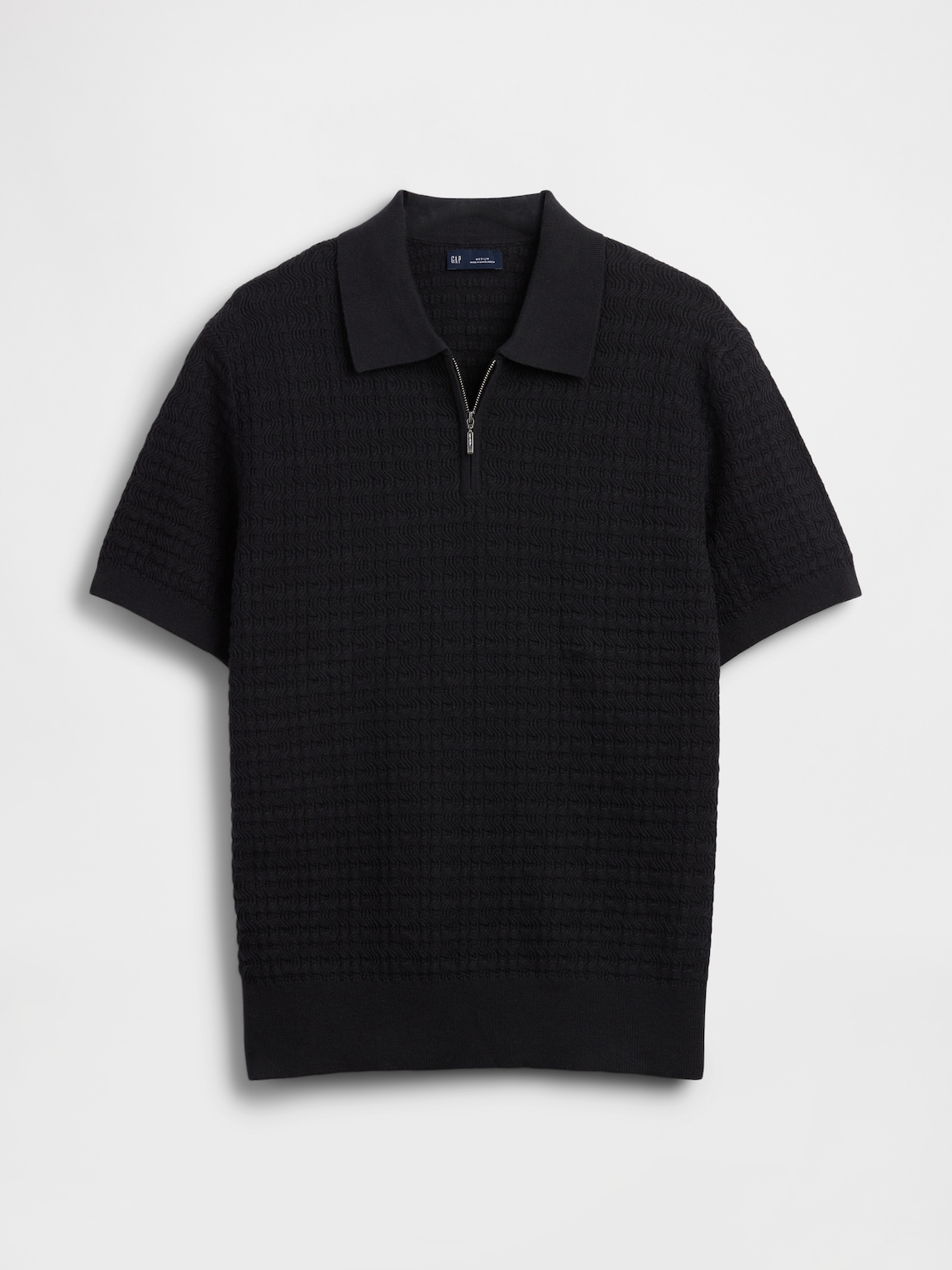 Textured Zip Polo Sweater Shirt