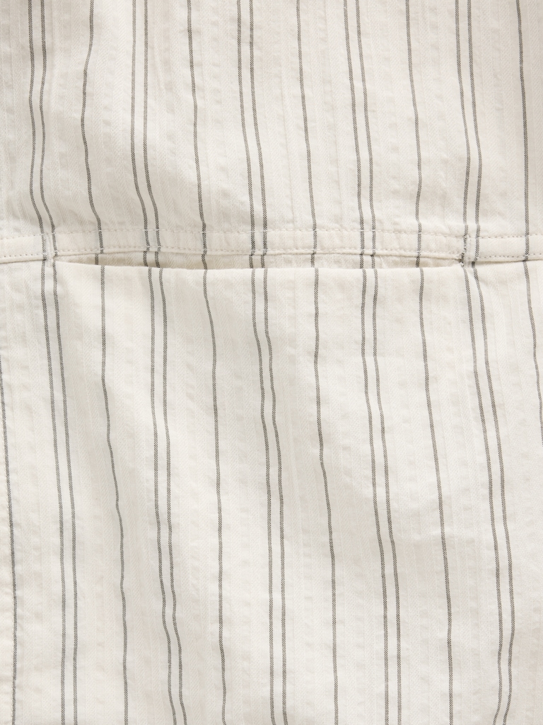 Seersucker Stripe Relaxed Curved-Hem Shirt