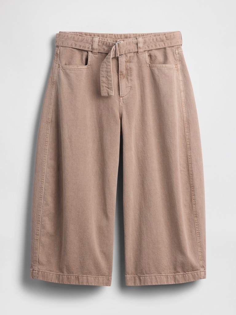 Mid Rise Belted Culotte Barrel Pants