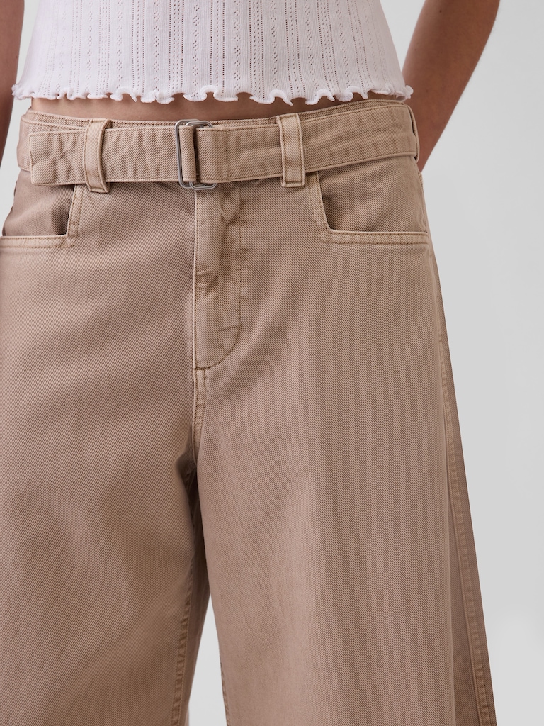 Mid Rise Belted Culotte Barrel Pants