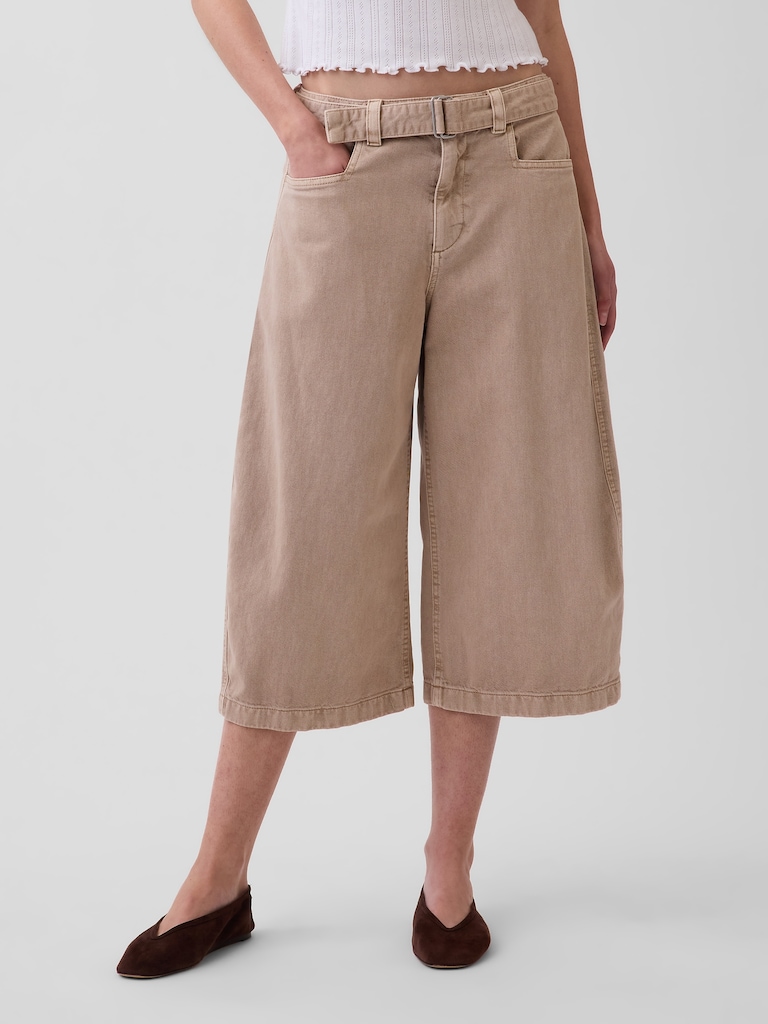 Mid Rise Belted Culotte Barrel Pants