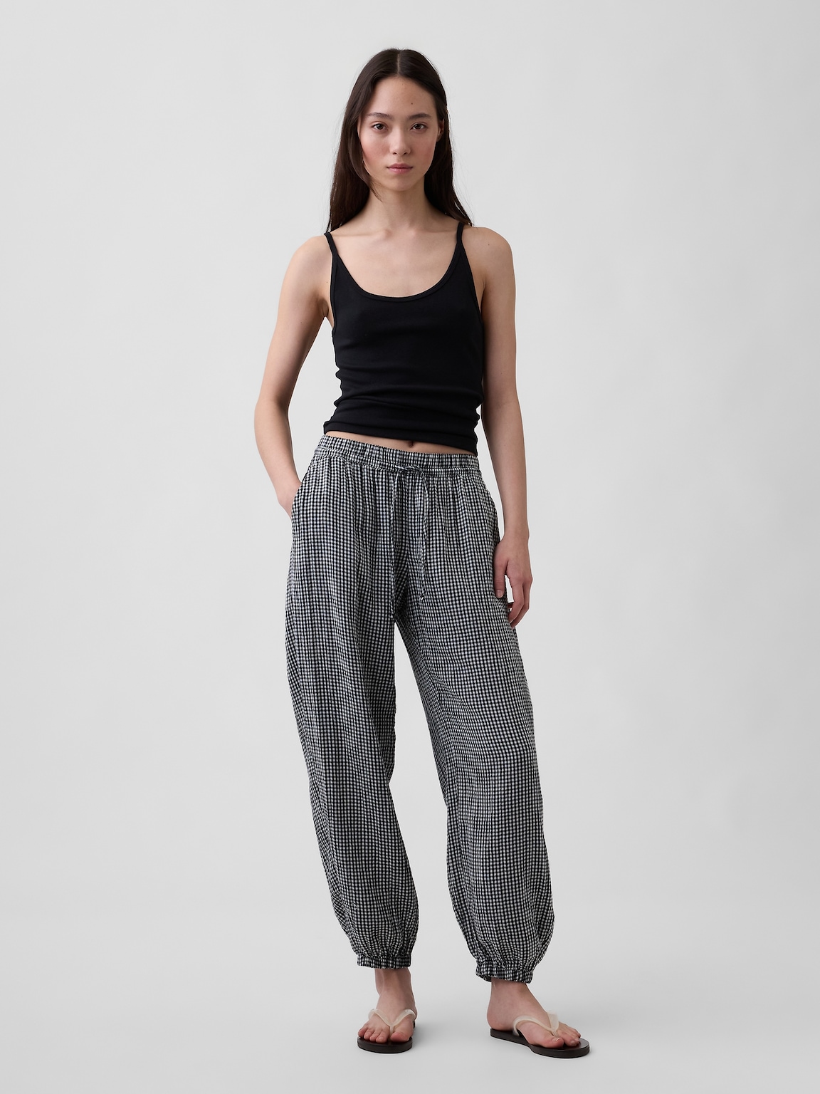Cotton Gauze Barrel Joggers