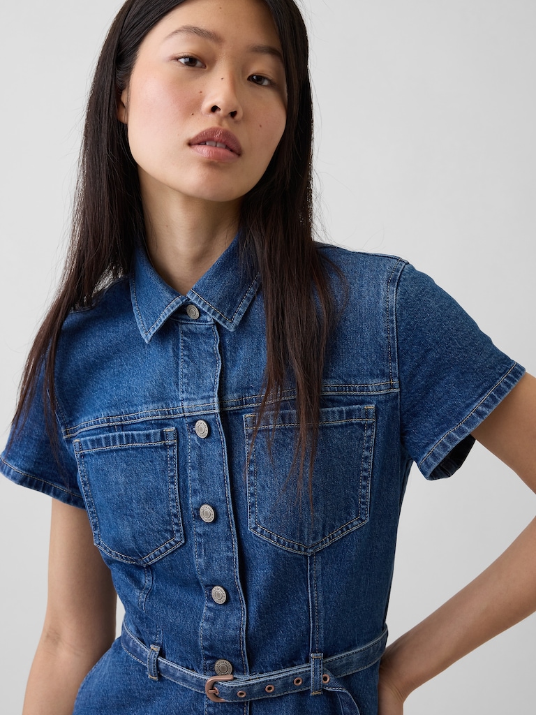 Denim Belted Mini Shirtdress