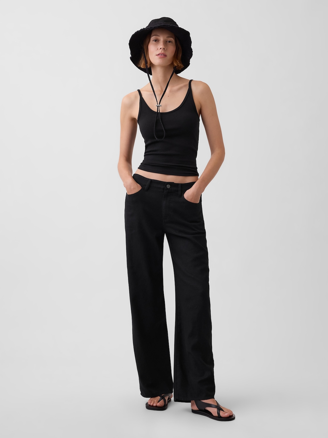 Linen-Cotton Wide-Leg Pants
