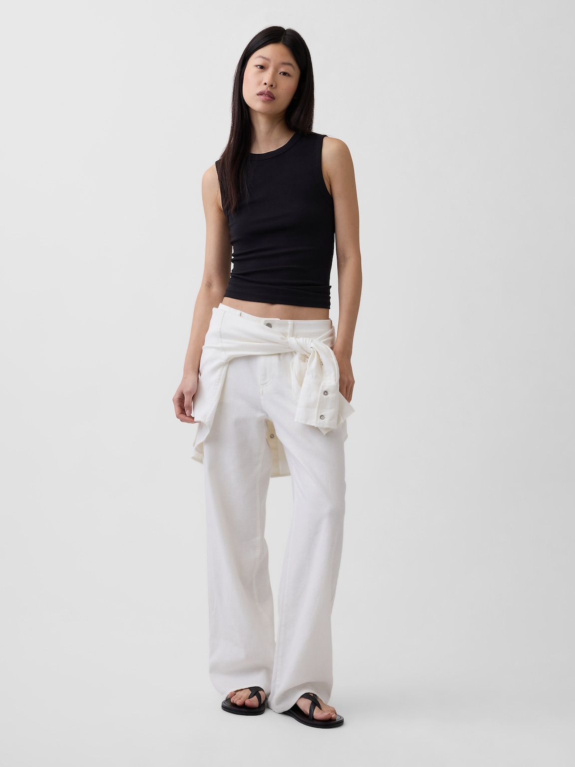 Linen-Cotton Wide-Leg Pants