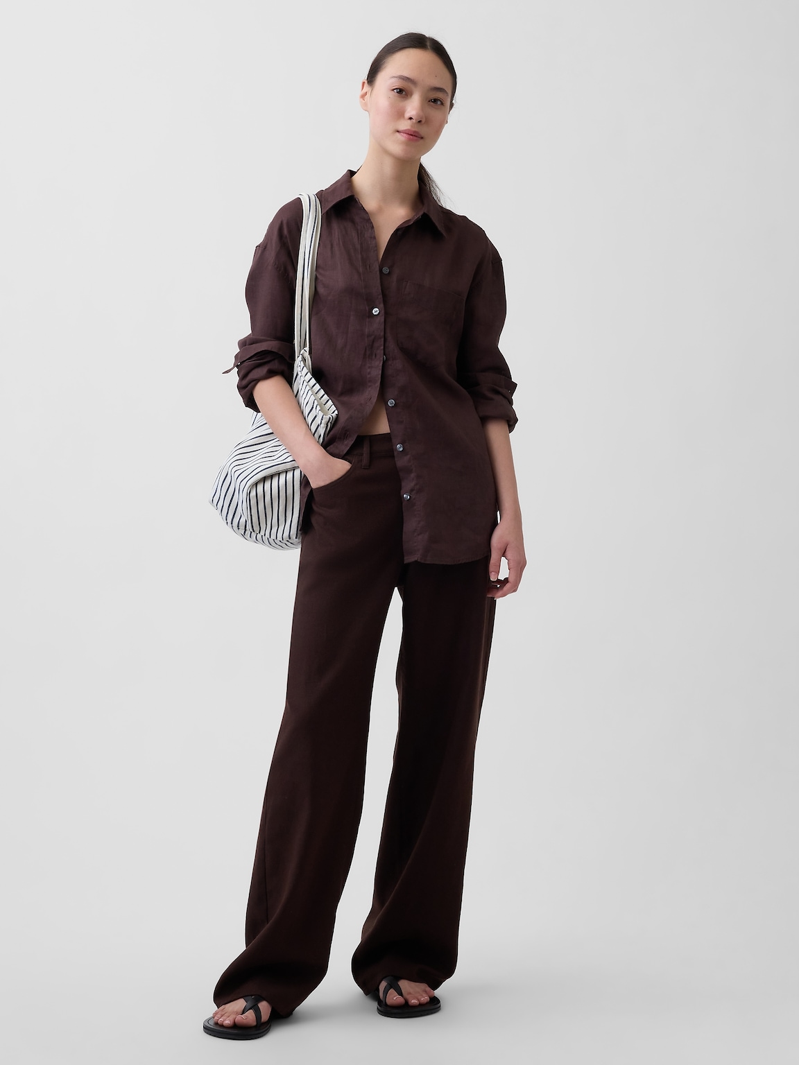 Linen-Cotton Wide-Leg Pants