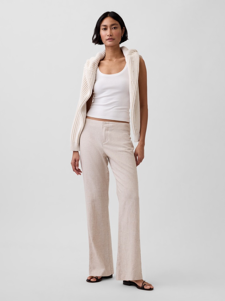 Low Rise Linen-Blend Flare Pants