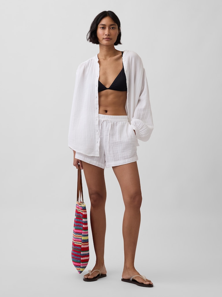 4" Mid Rise Cotton Gauze Easy Shorts