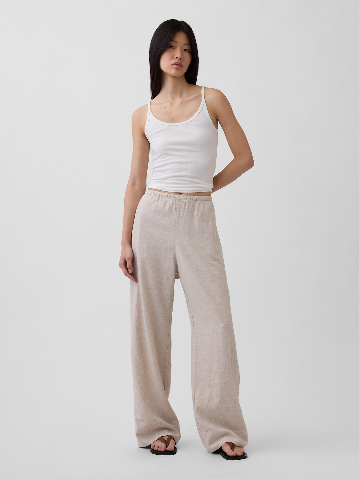 Linen-Blend Easy Wide-Leg Pants