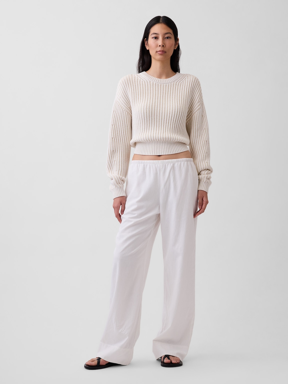 Linen-Blend Easy Wide-Leg Pants