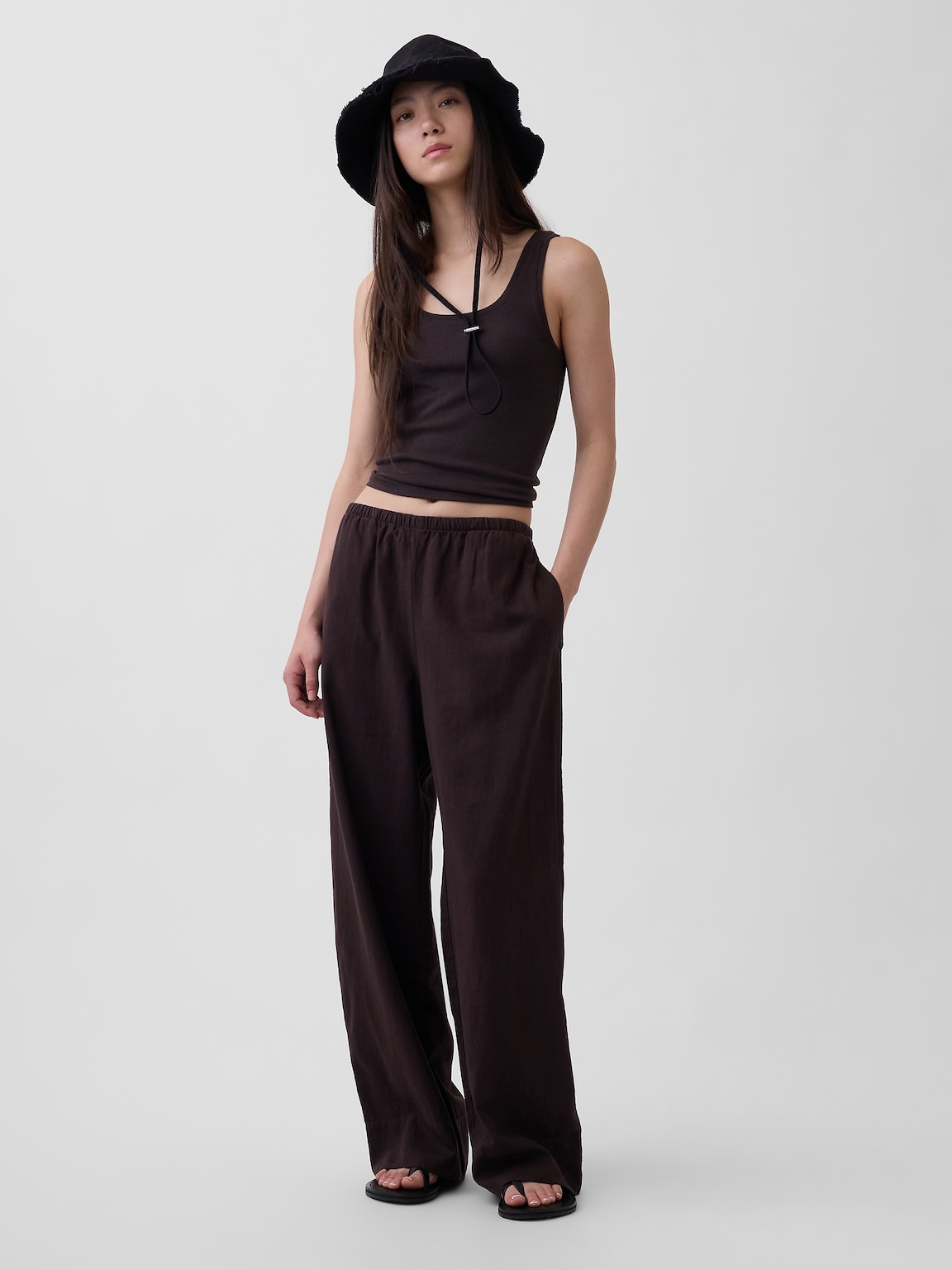 Linen-Blend Easy Wide-Leg Pants