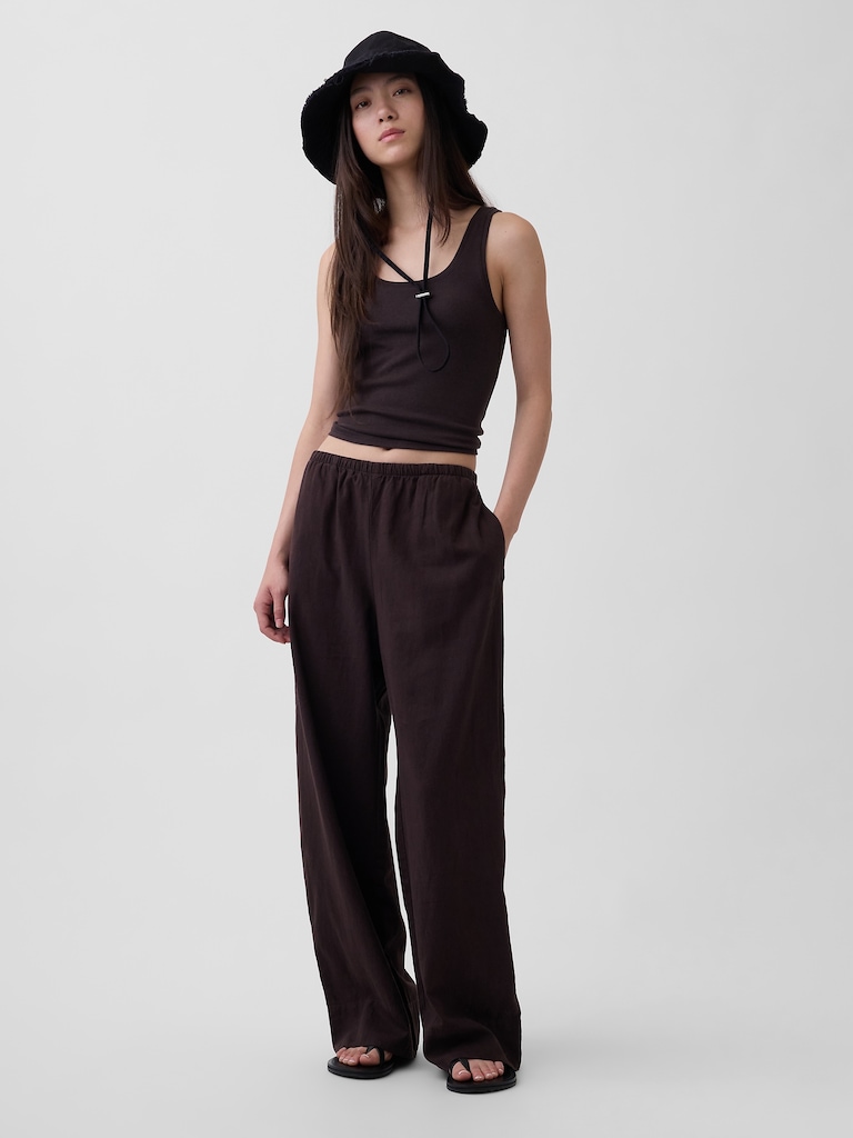 Linen-Blend Easy Wide-Leg Pants