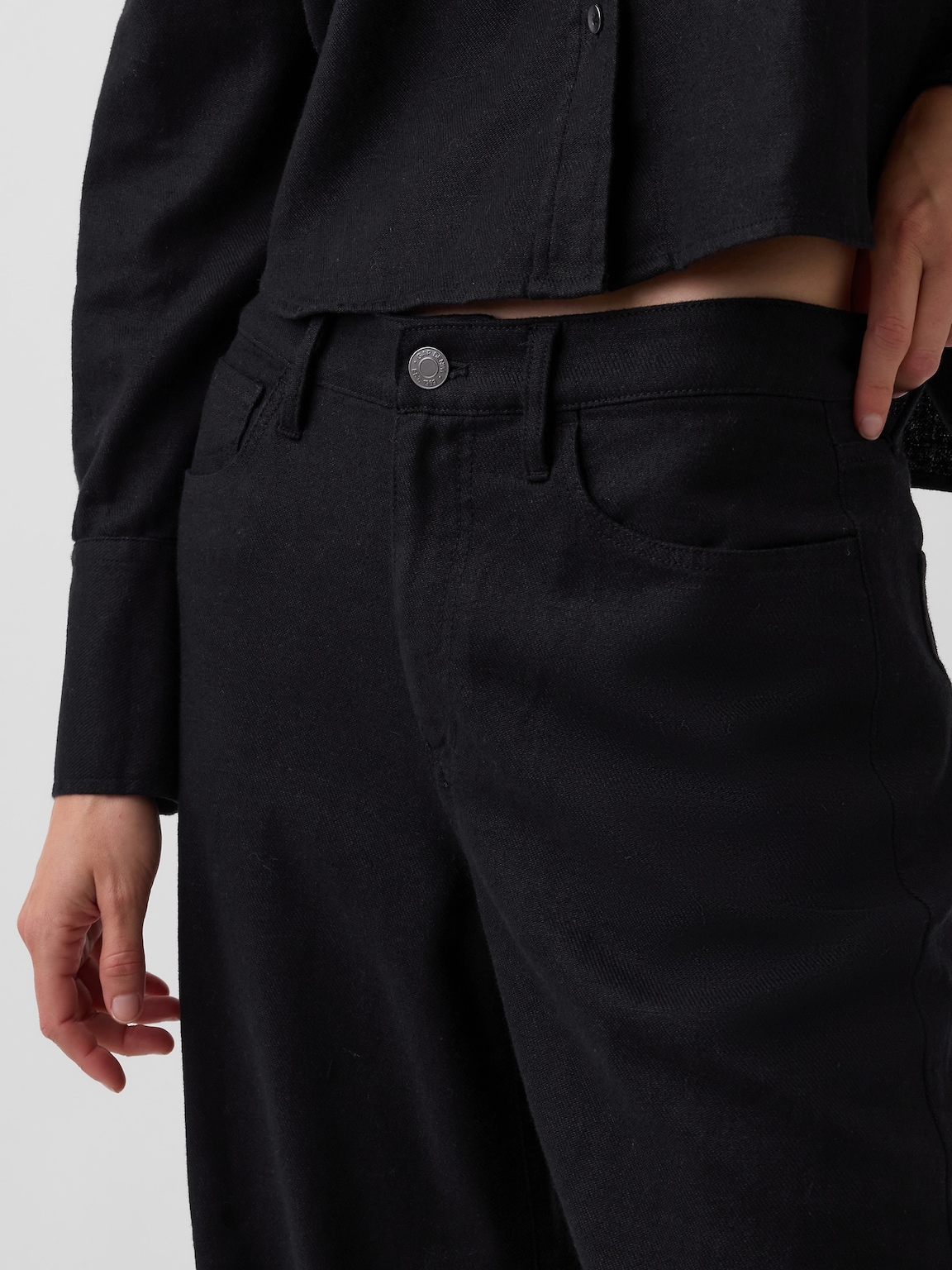 Linen-Cotton Wide-Leg Pants