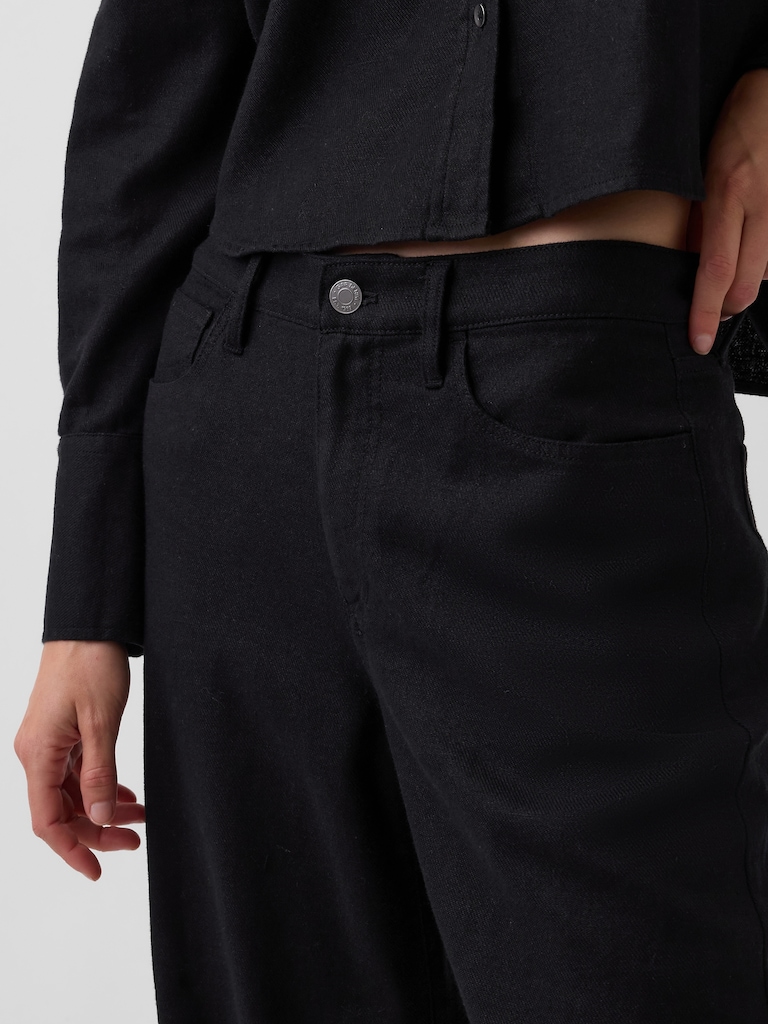 Linen-Cotton Wide-Leg Pants