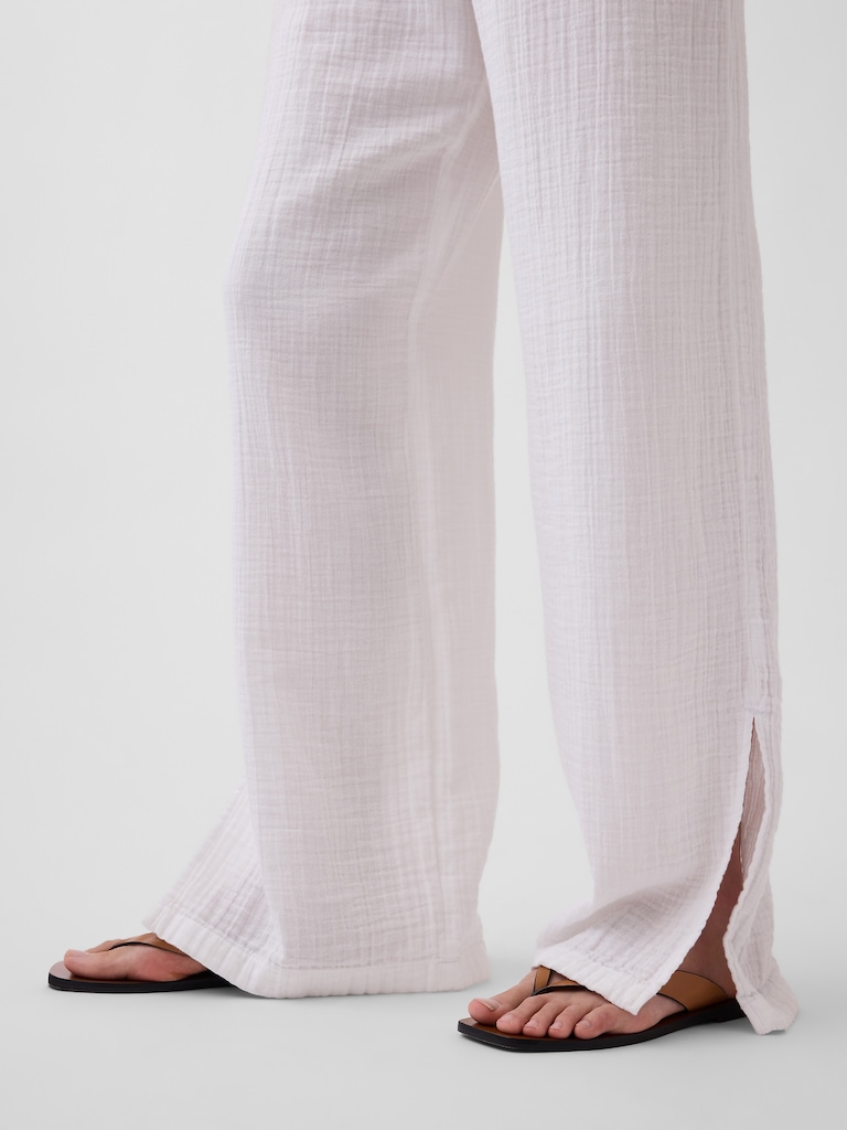 Cotton Gauze Easy Split-Hem Pants