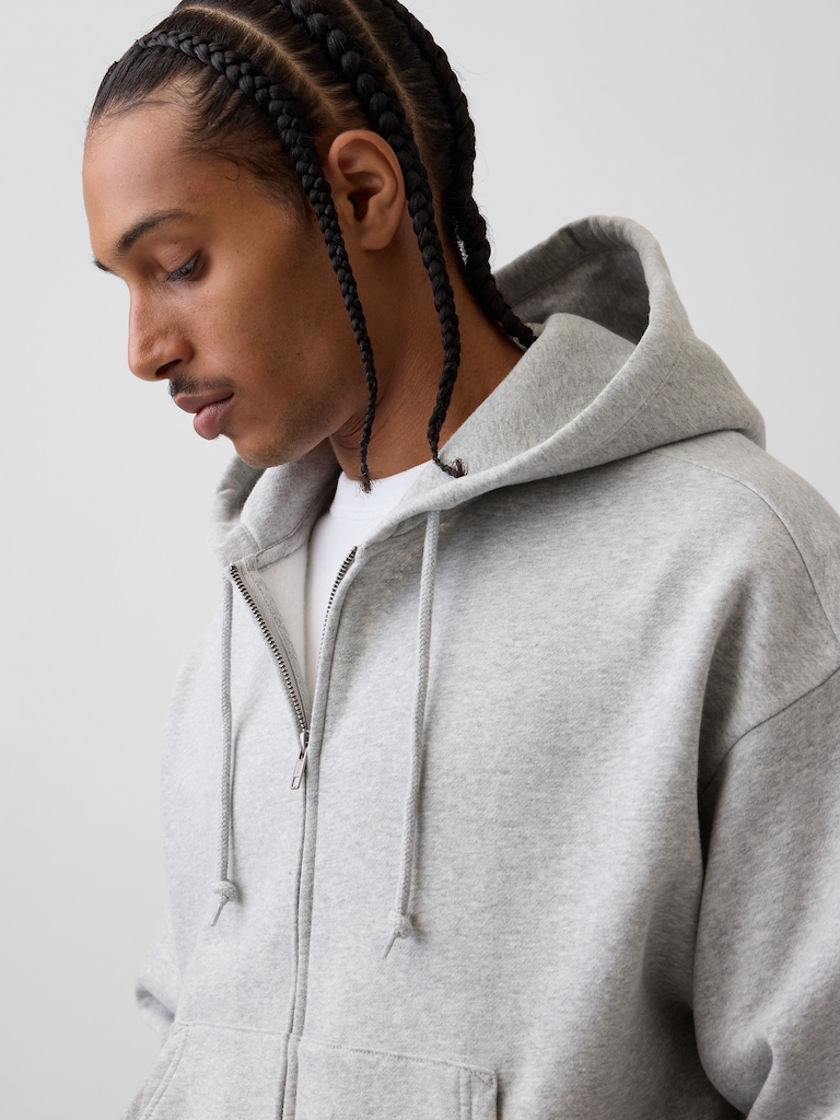 VintageSoft Oversized Crop Zip Hoodie