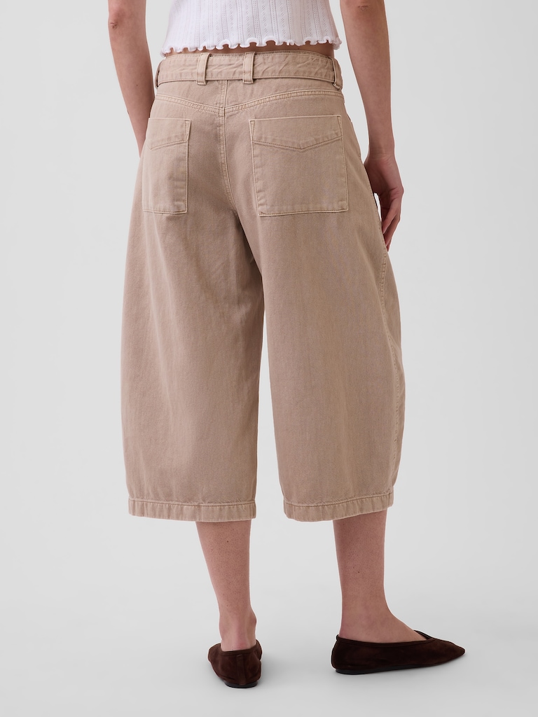 Mid Rise Belted Culotte Barrel Pants