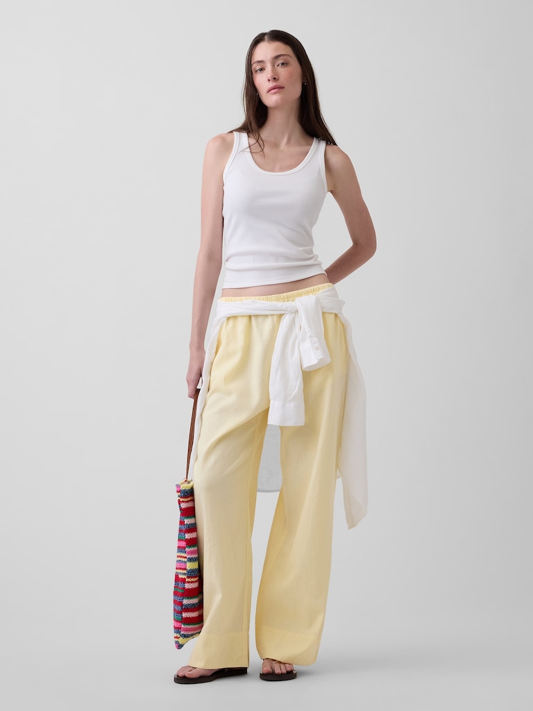 Linen-Blend Easy Wide-Leg Pants