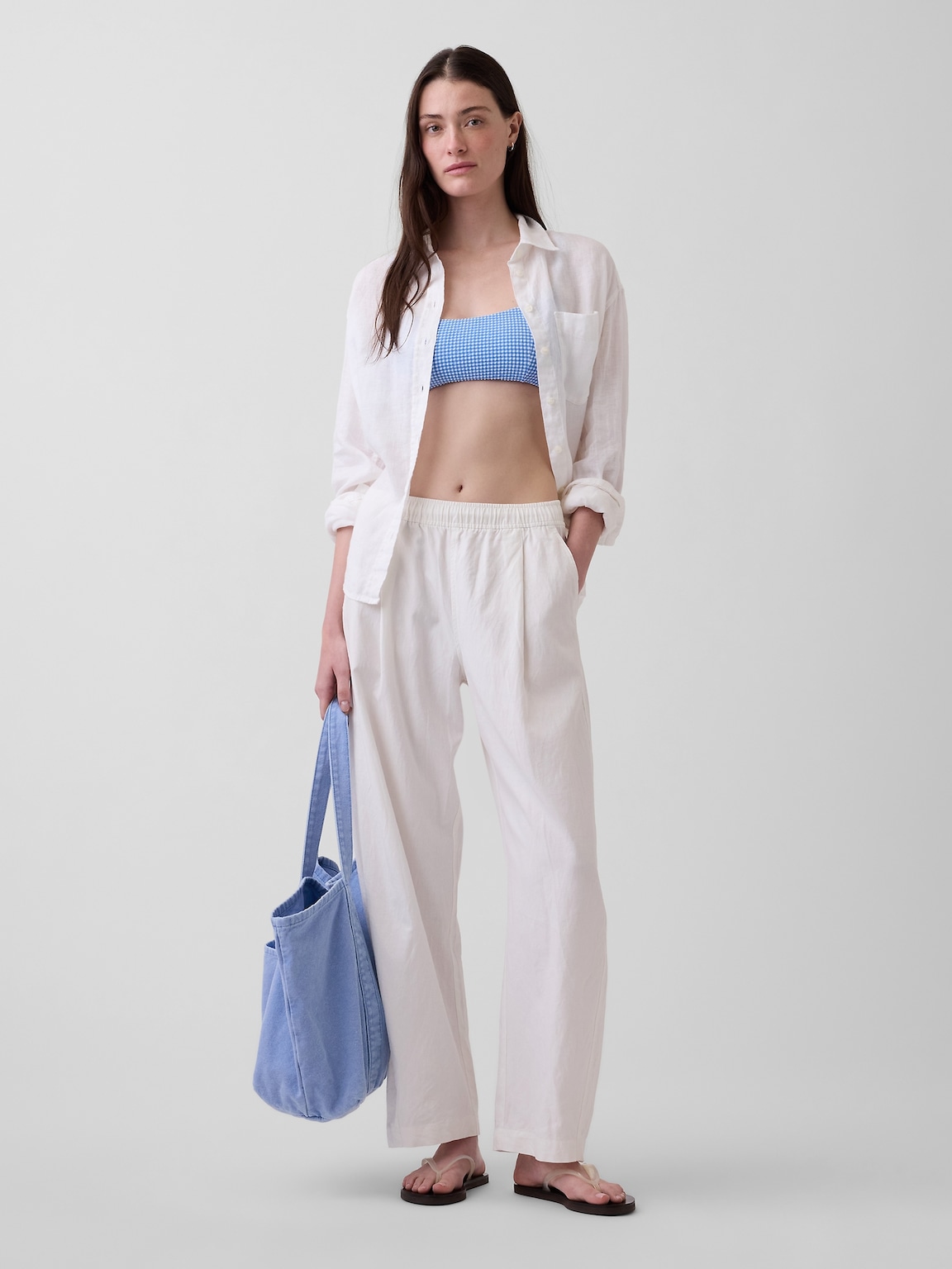 Linen-Blend Easy Barrel Pants