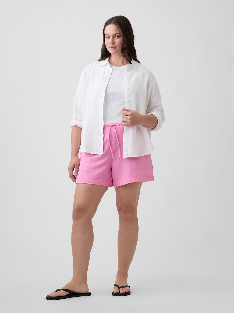 4" High Rise Pull-On Linen-Blend Shorts