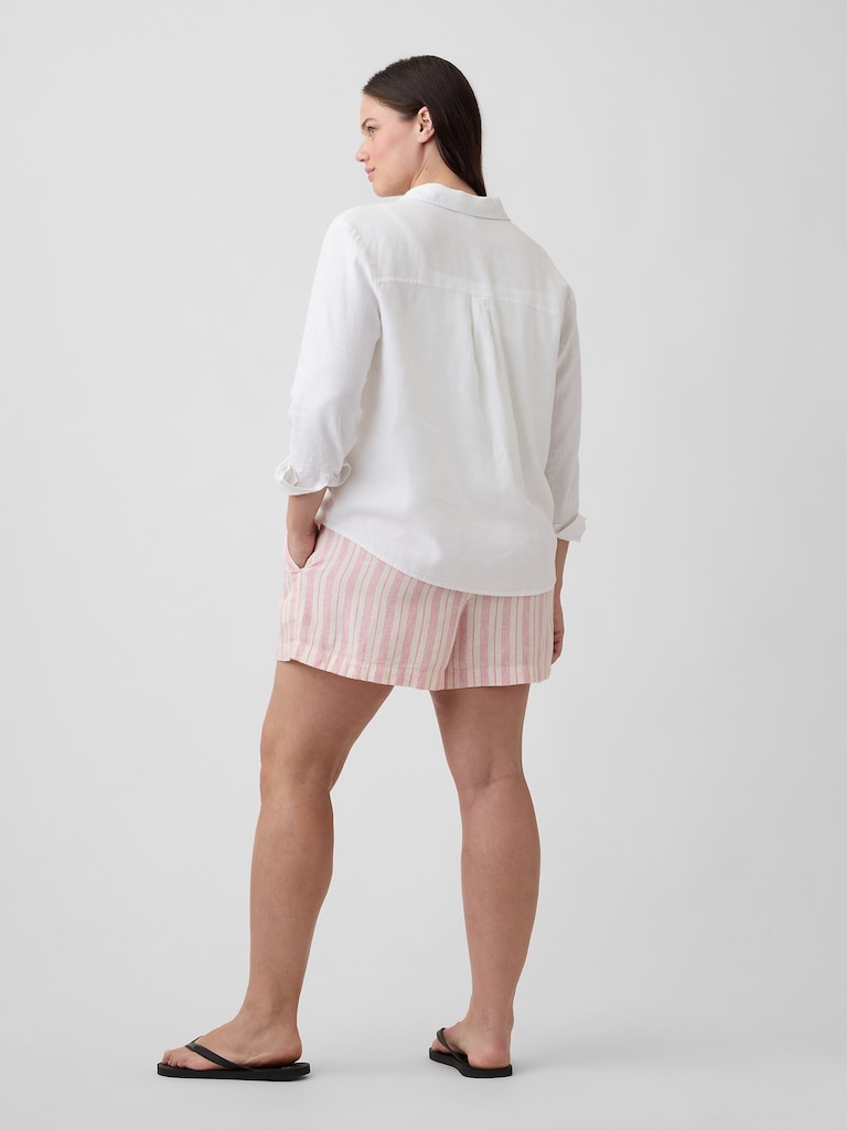 4" High Rise Pull-On Linen-Blend Shorts