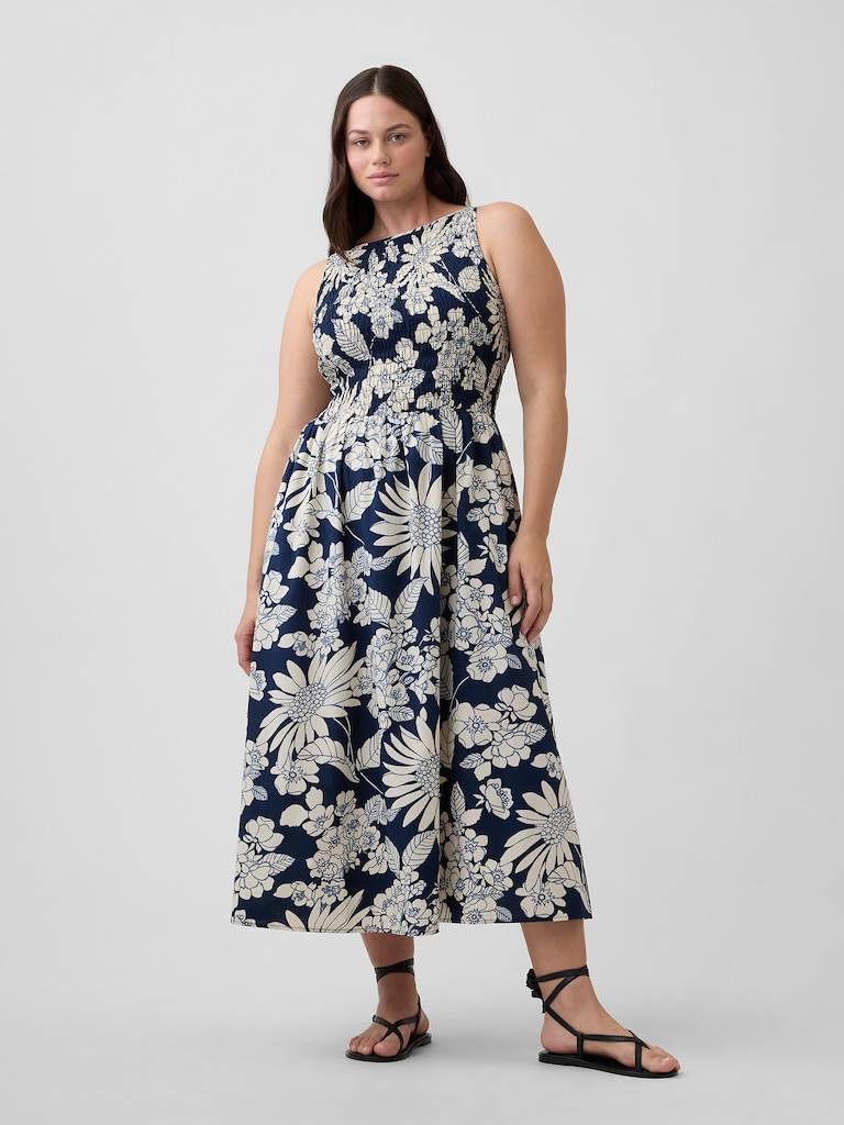 Smocked Boatneck Maxi Dress