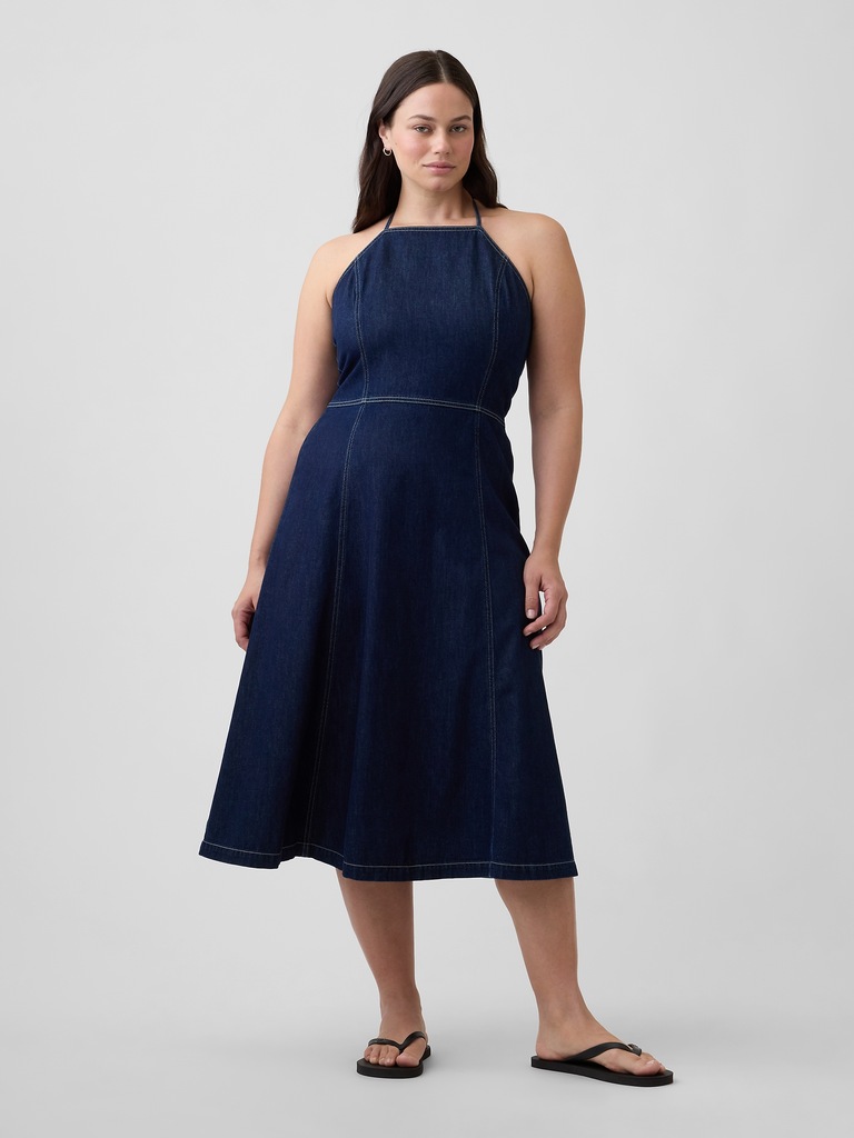 Denim Halter Midi Dress