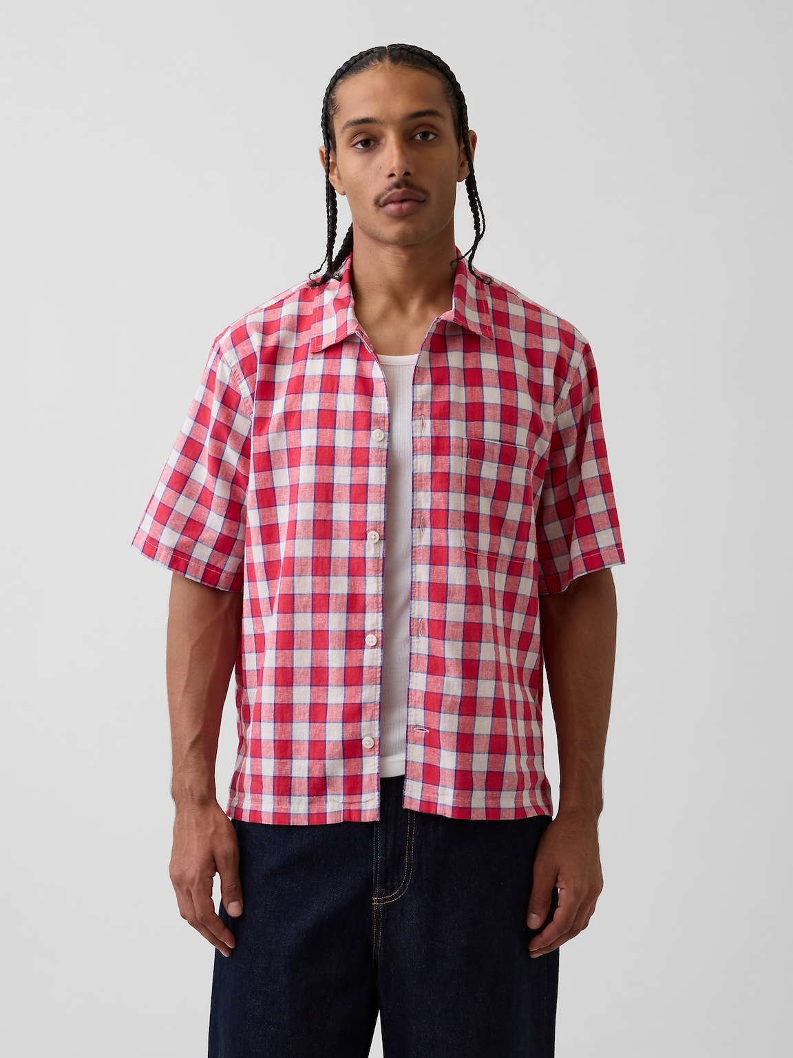 Linen-Cotton Relaxed Straight-Hem Shirt