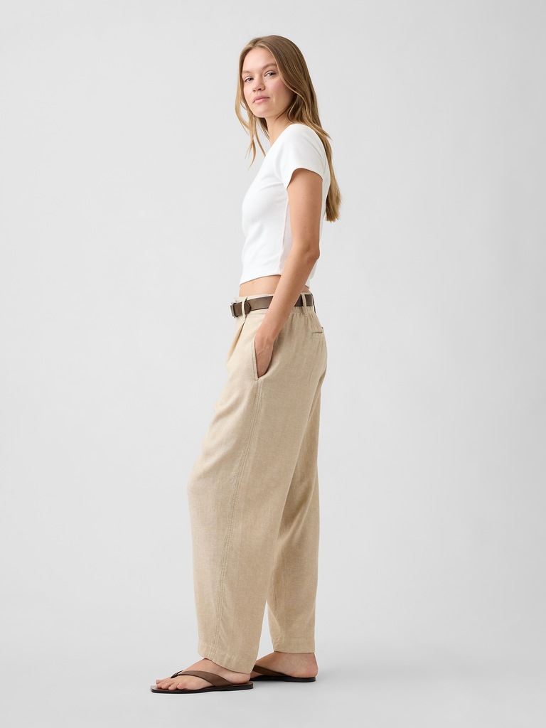 High Rise Linen-Blend Barrel Pants