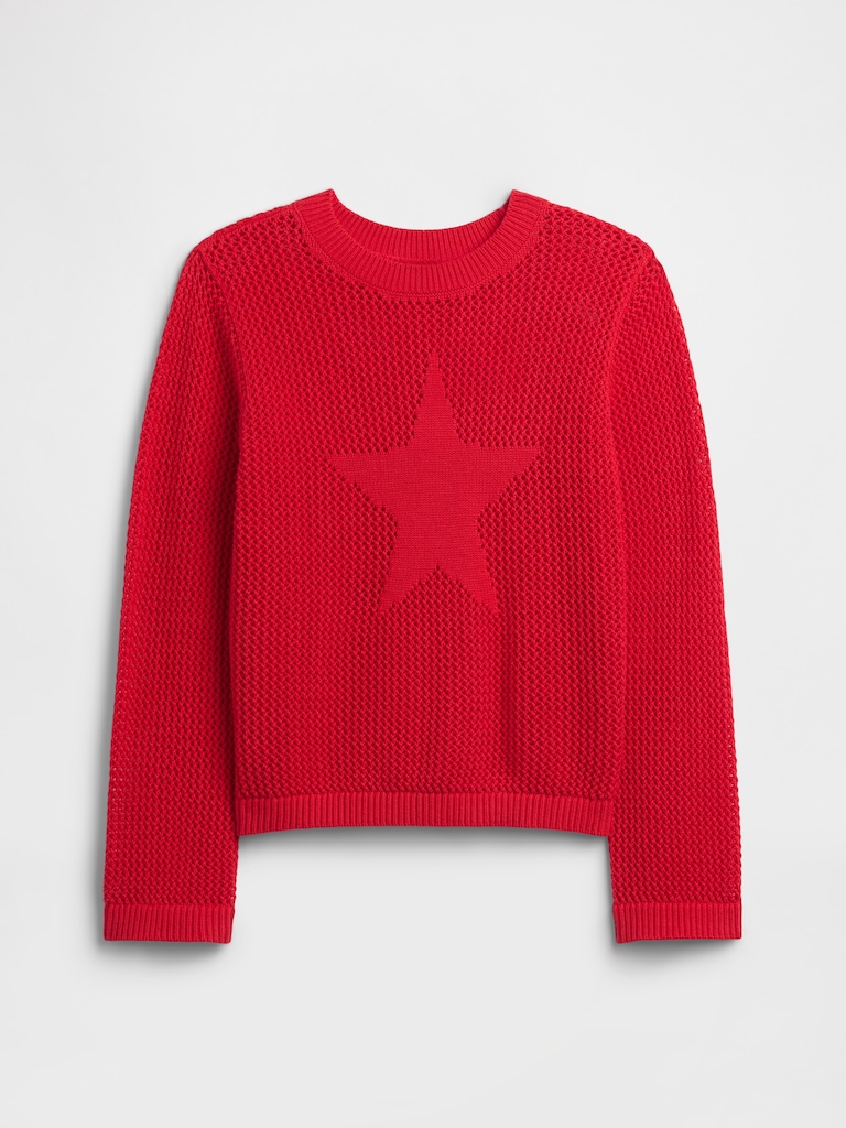 Kids Relaxed Crochet Crewneck Sweater