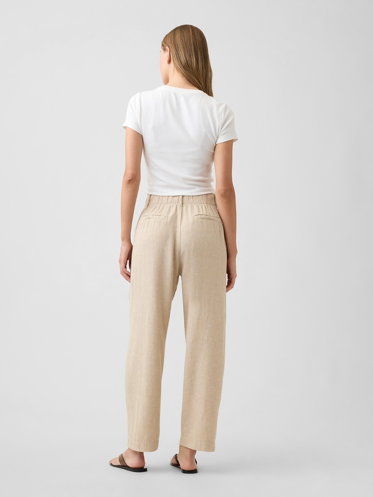 High Rise Linen-Blend Barrel Pants