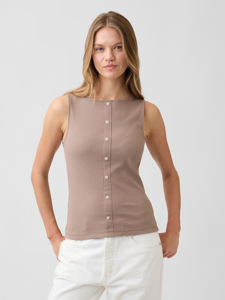 Ribbed Button-Up Top