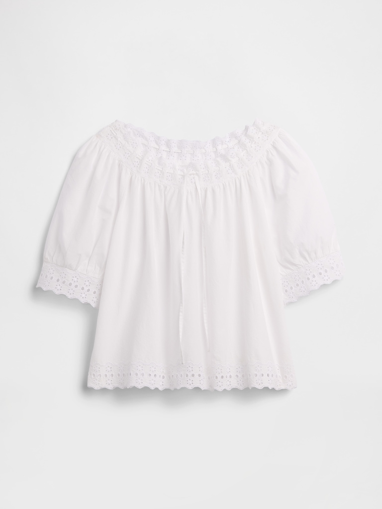 Relaxed Embroidered Tie-Front Top