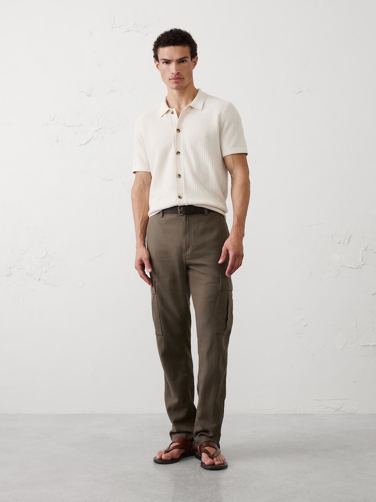 Slim-Straight Linen-Blend Cargos