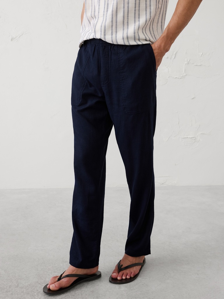Straight-Fit Linen-Blend Pull-On Pant