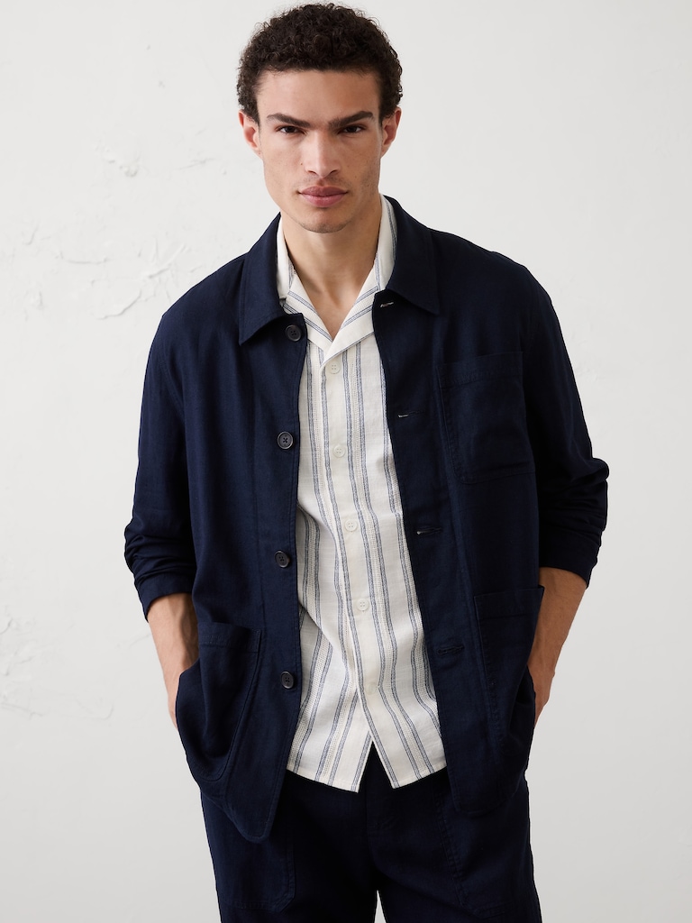 Linen-Blend Chore Jacket